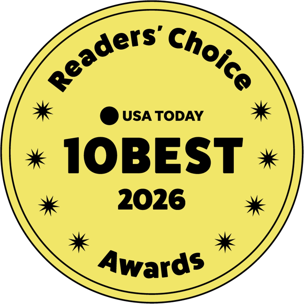 USA Today 10Best Readers' Choice Awards 2026 badge in blue and white with a star logo. The badge has a circular shape with the text 'USA TODAY 10Best Readers' Choice Awards 2026' around the edge and a star in the center.