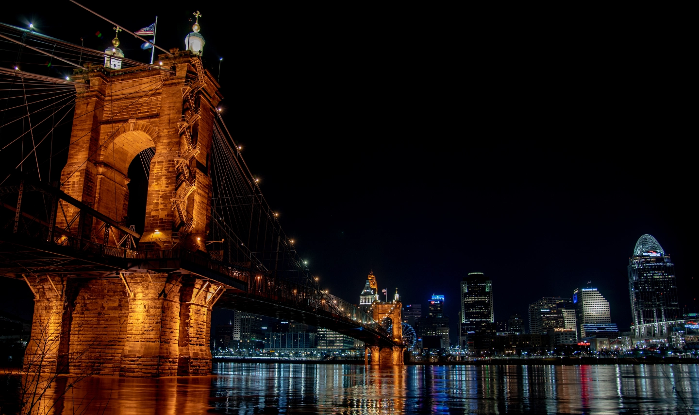 roebling-bridge at night Cincinnati