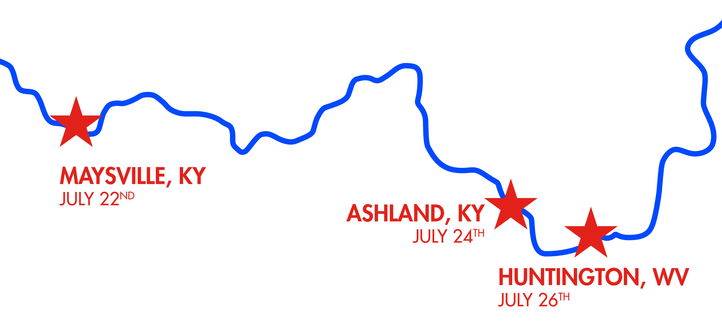 summer cruise tour dates: Maysville, Kentucky - Ashland, Kentucky - Huntington, West Virginia 